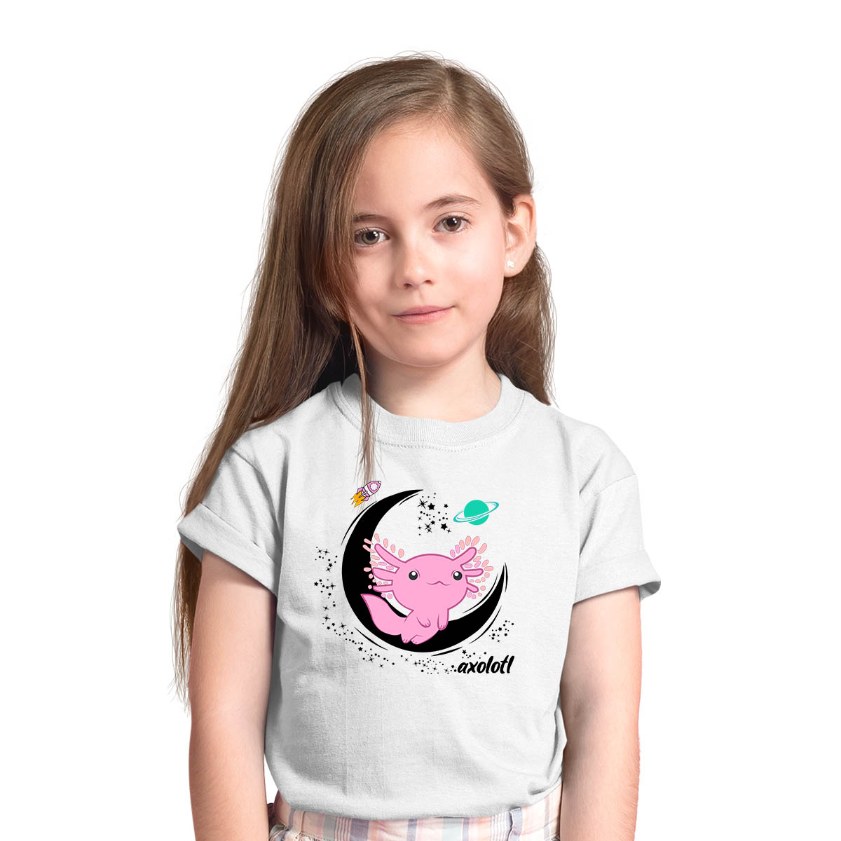 Space Axolotl Kawaii Pastel Goth Comic Japan Anime Manga White T-shirt for Kids