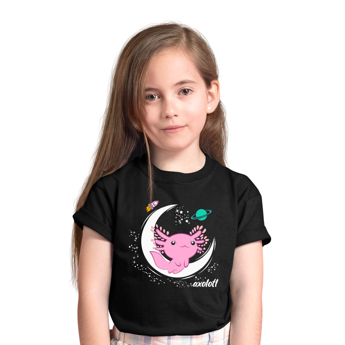 Space Axolotl Kawaii Pastel Goth Comic Japan Anime Manga Black T-shirt for Kids