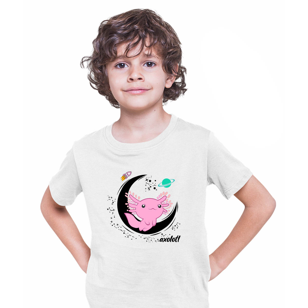 Space Axolotl Kawaii Pastel Goth Comic Japan Anime Manga White T-shirt for Kids