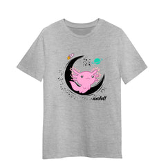 Space Axolotl Kawaii Pastel Goth Japan Anime Comic Adult Unisex Grey T-shirt