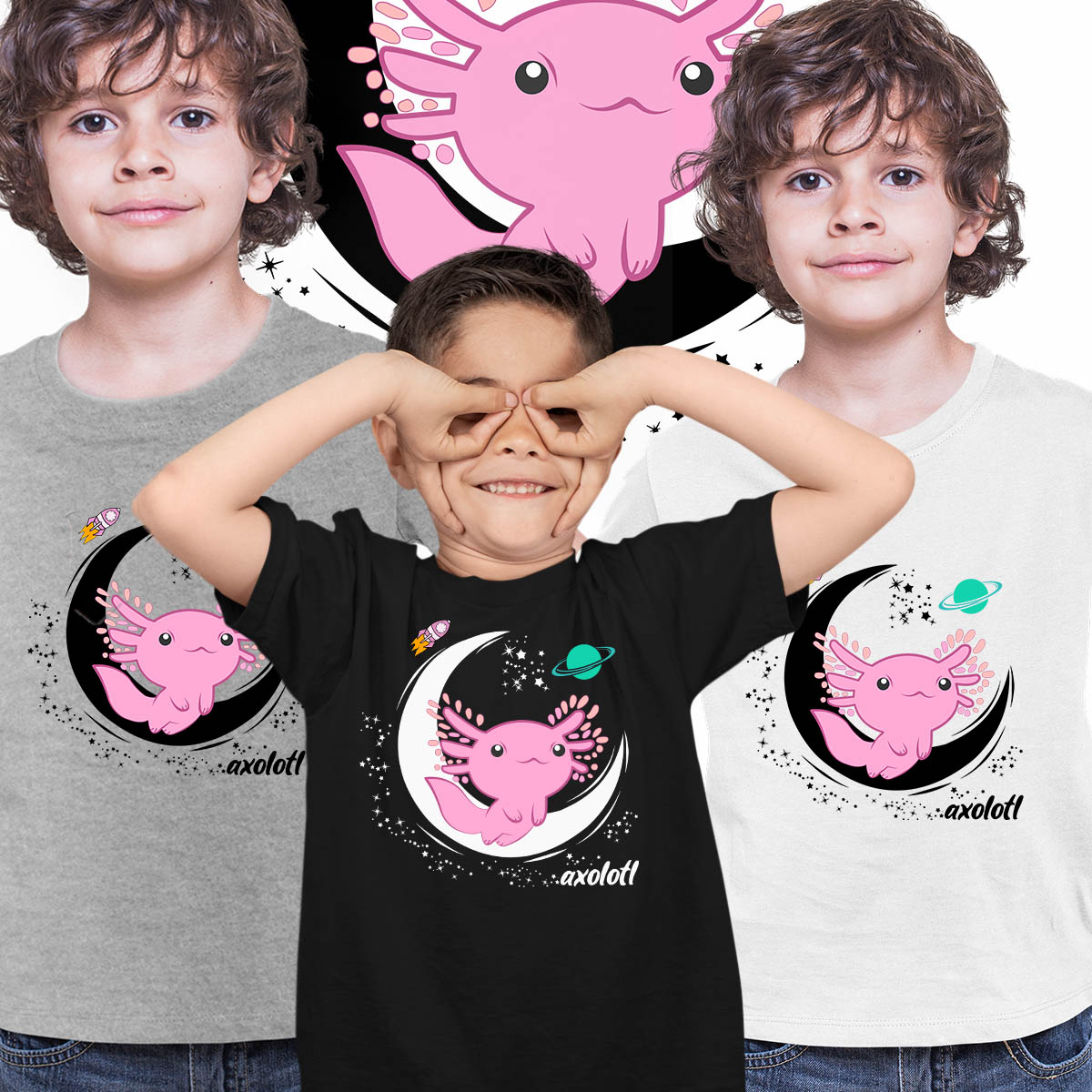 Space Axolotl Kawaii Pastel Goth Comic Japan Anime Manga T-shirt for Kids