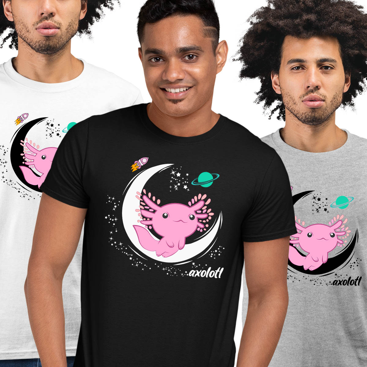Space Axolotl Kawaii Pastel Goth Japan Anime Comic Adult Unisex Black T-shirt