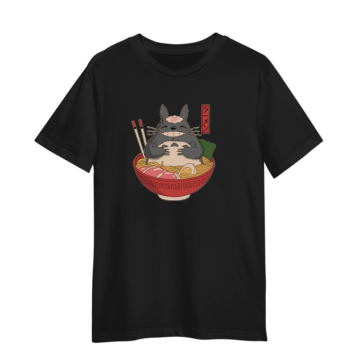 Totoro In The Ramen Bowl Cartoon Anime My Neighbor Totoro Adult Unisex Black T-shirt