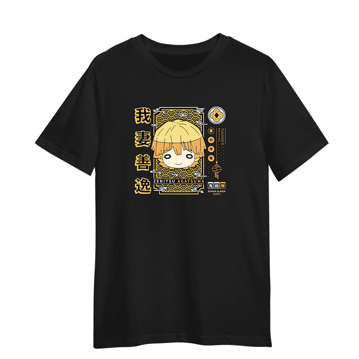 Zenitsu Agatsuma Demon Slayer Corps Adult Unisex Black T-shirt