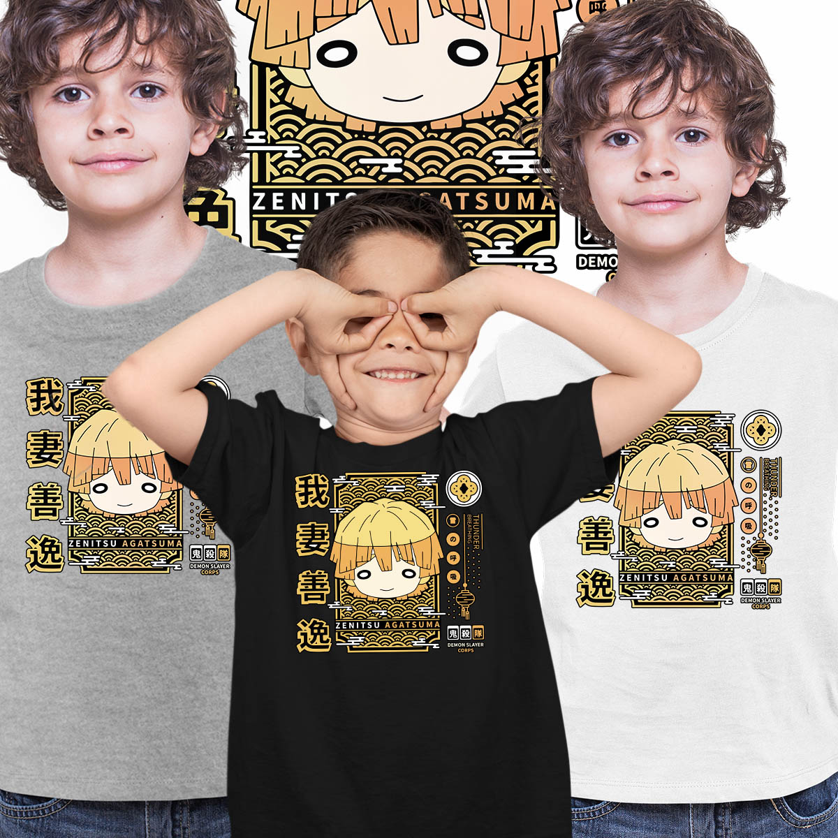 Zenitsu Agatsuma Demon Slayer Corps Anime Manga T-shirt for Kids