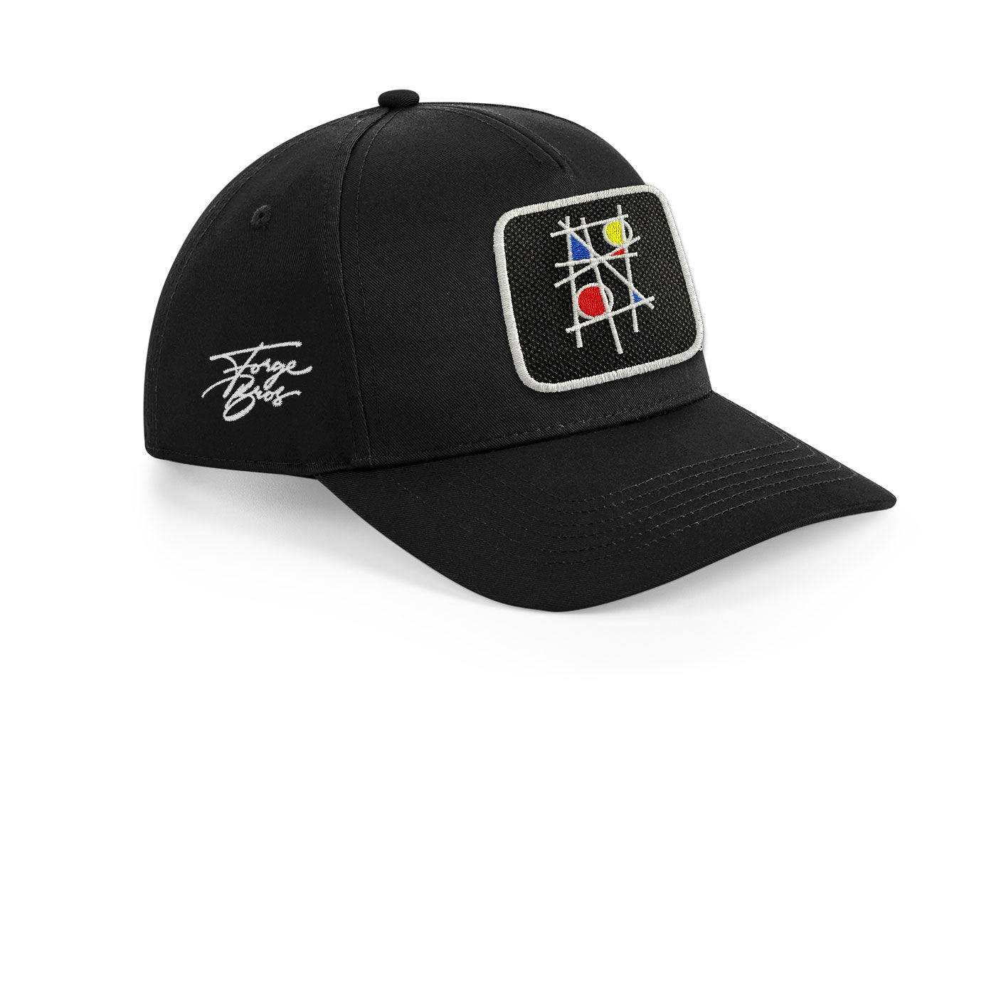 Mondrian Art Cap Embroidered Velcro Patch Hat Arty Black, White, Grey