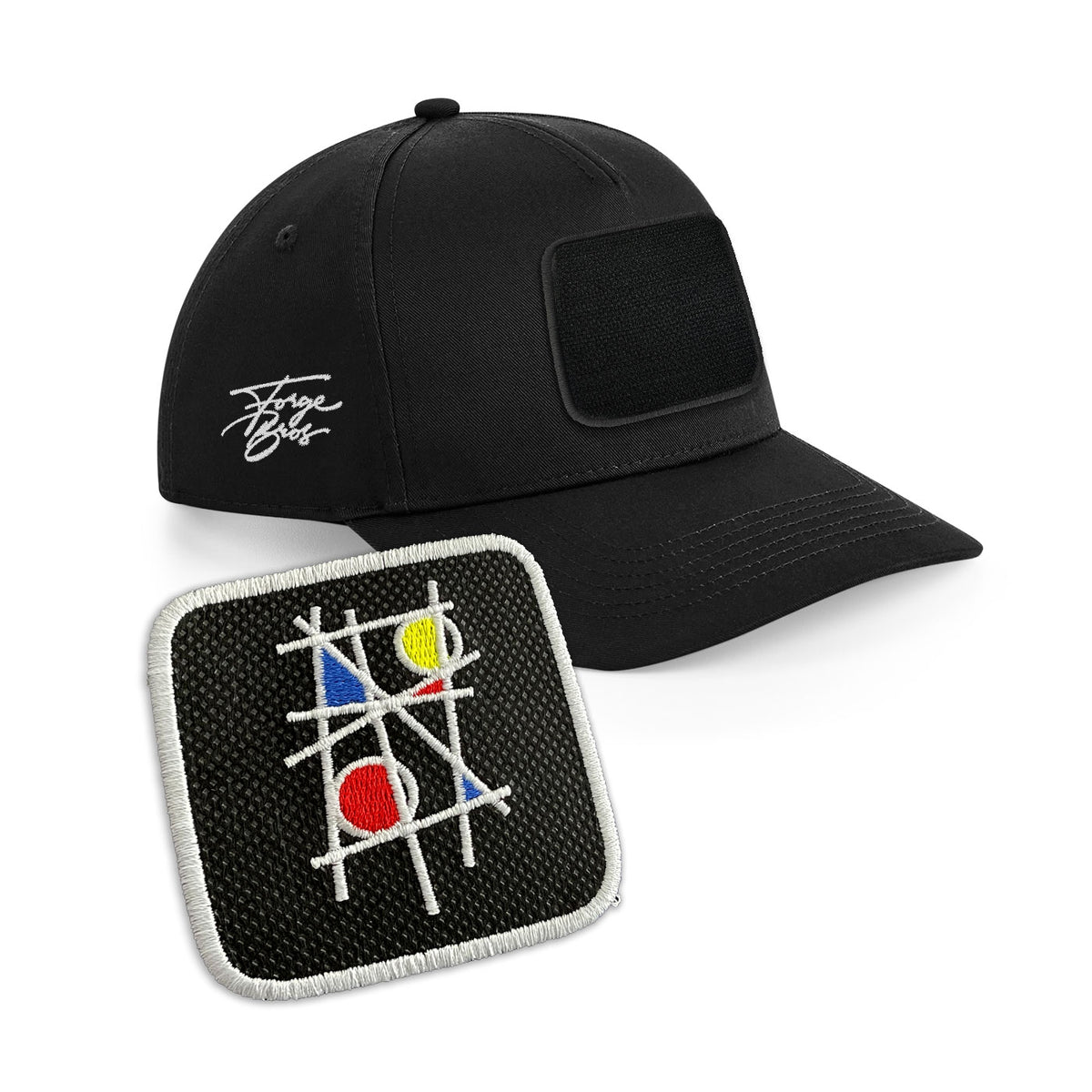 Mondrian Art Cap Embroidered Velcro Patch Hat Arty Black, White, Grey