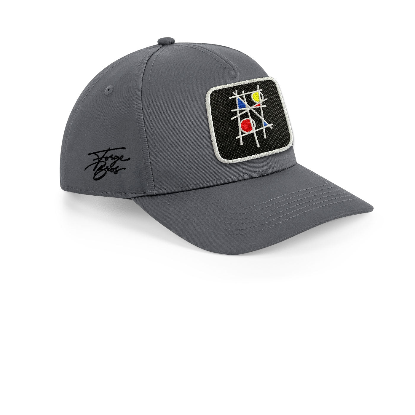 Mondrian Art Cap Embroidered Velcro Patch Hat Arty Black, White, Grey