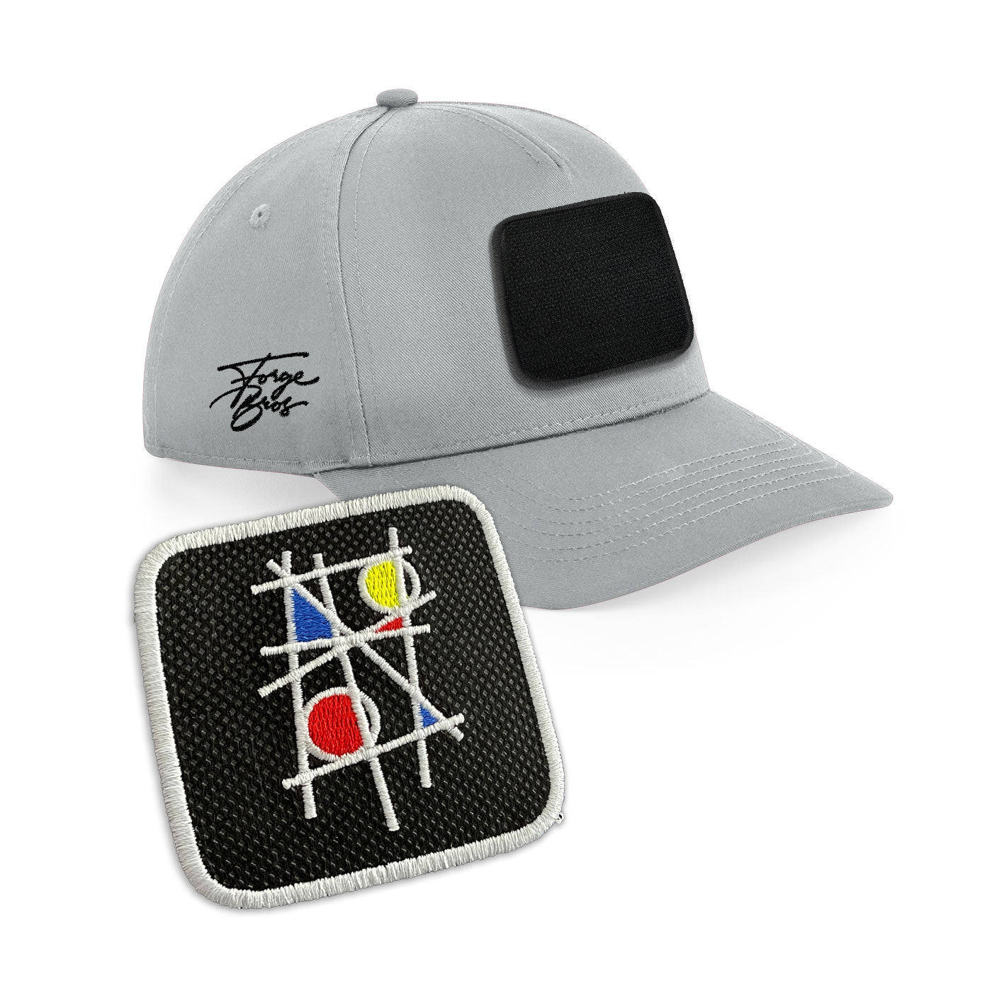 Mondrian Art Cap Embroidered Velcro Patch Hat Arty Black, White, Grey