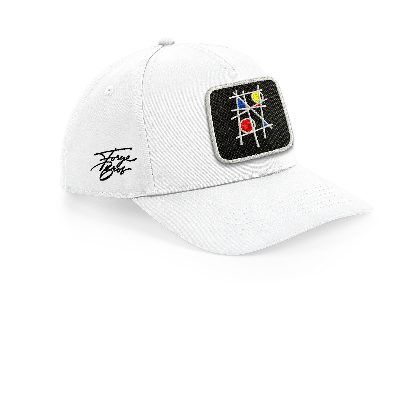 Mondrian Art Cap Embroidered Velcro Patch Hat Arty Black, White, Grey