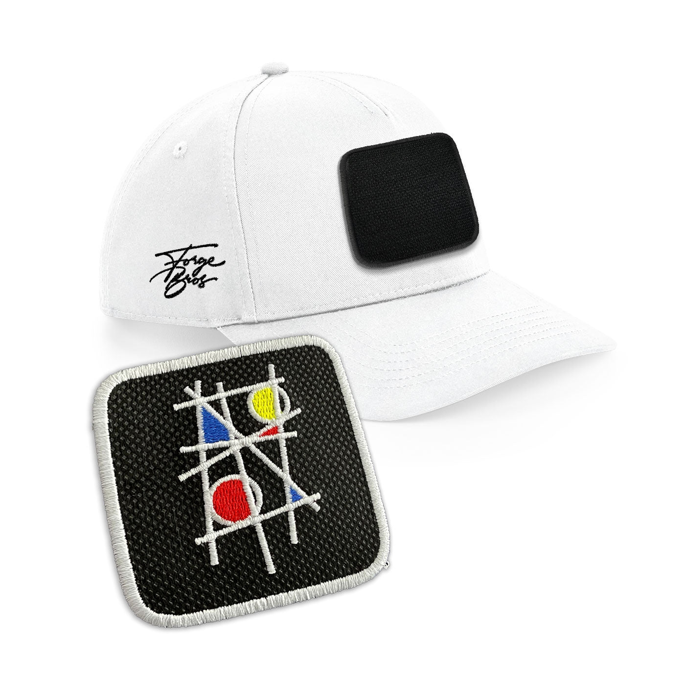 Mondrian Art Cap Embroidered Velcro Patch Hat Arty Black, White, Grey