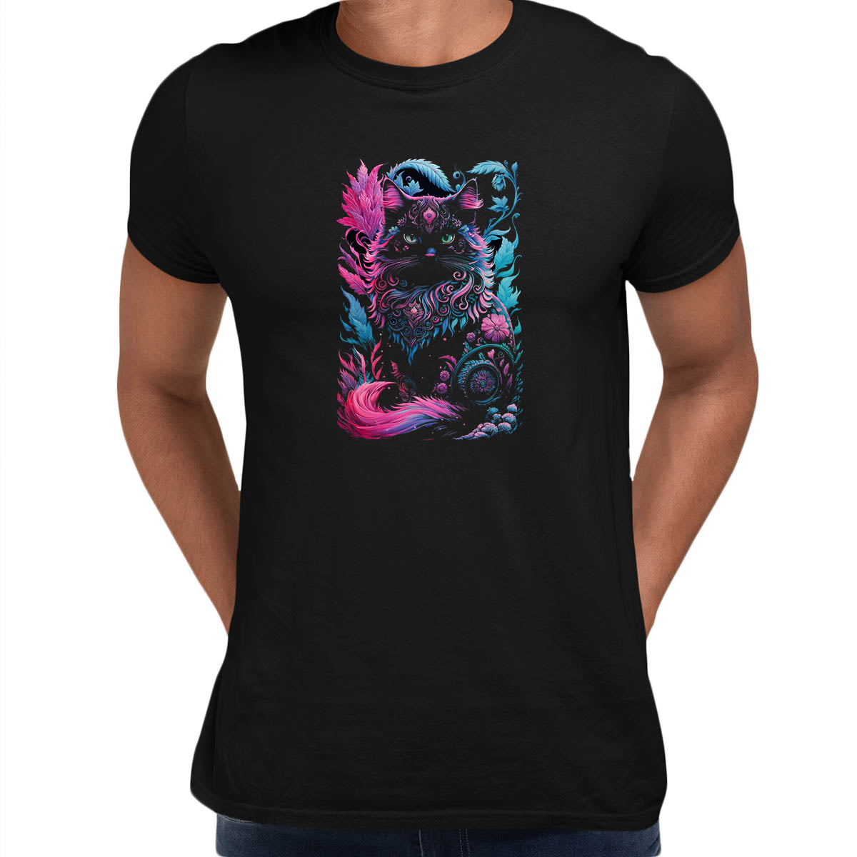 Mystical cat illustration Sassy Cat Magic Black T-shirt