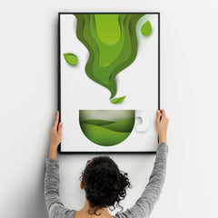 Green Tea One Kitchen Wall Art Prints Dining Room Home Décor Poster Minimalistic Paper Cut Art - Kuzi Tees