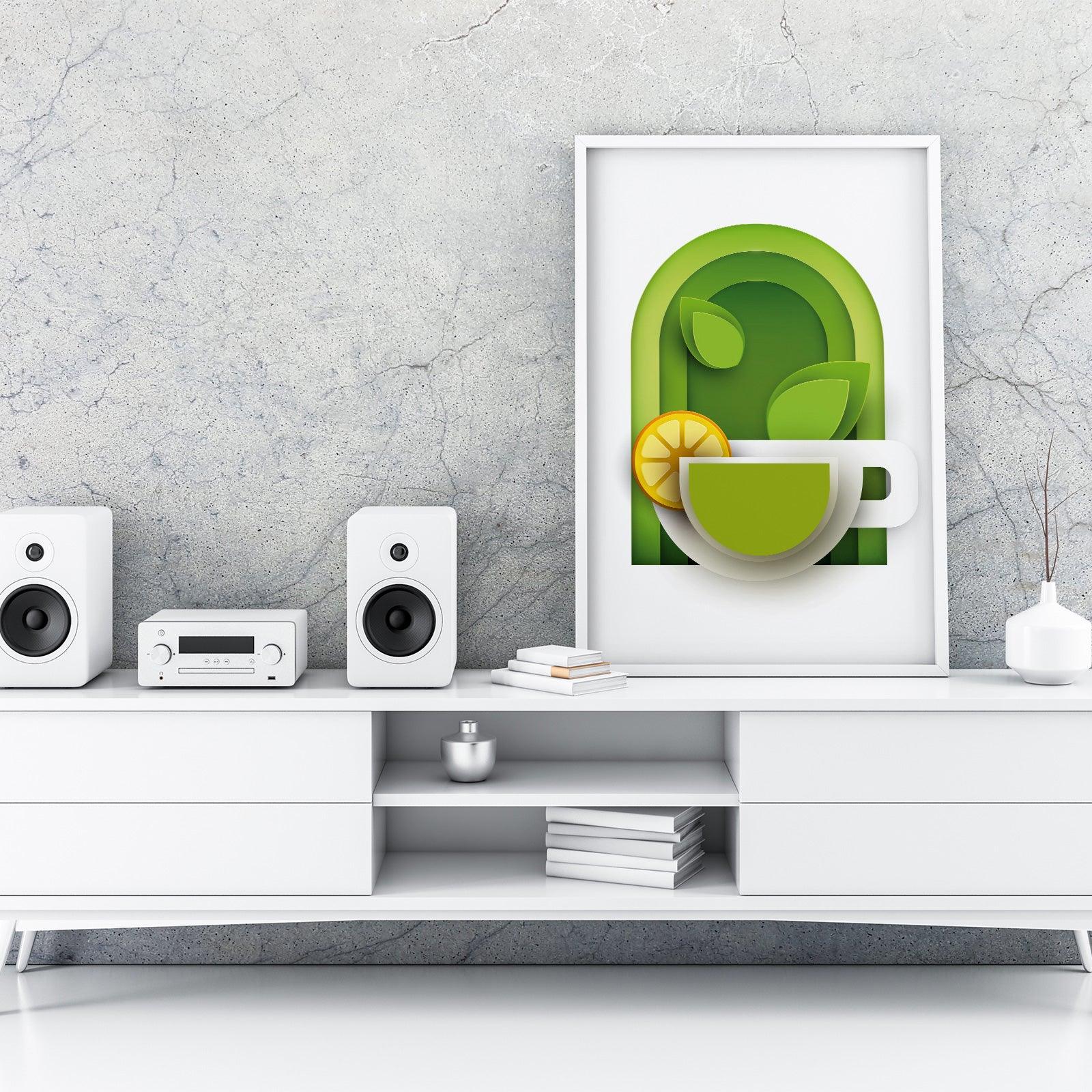 Green Tea Two Kitchen Wall Art Prints Dining Room Home Décor Poster Minimalistic Paper Cut Art - Kuzi Tees