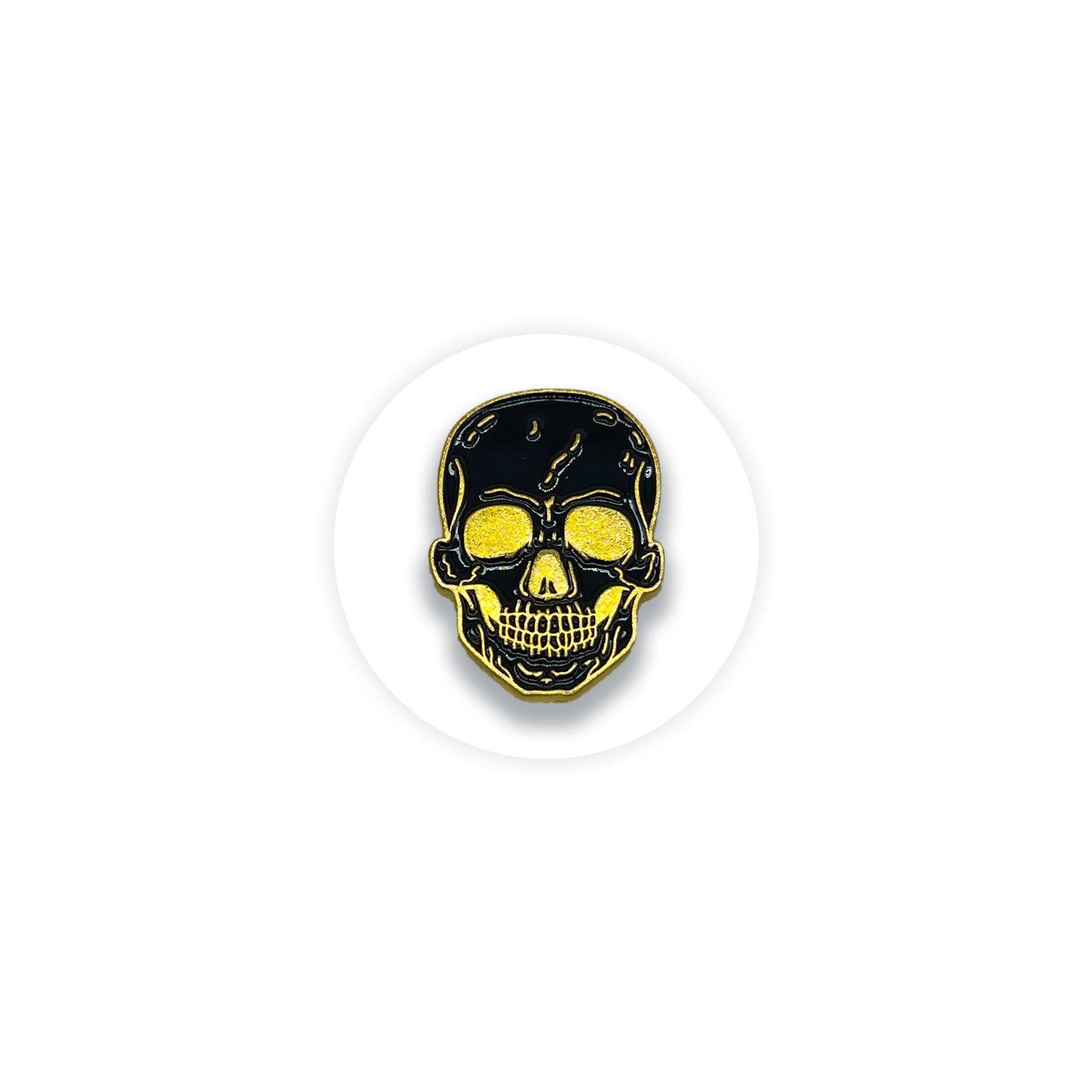 Black Golden Skull Enamel Pin Badge Dark Music - Kuzi Tees