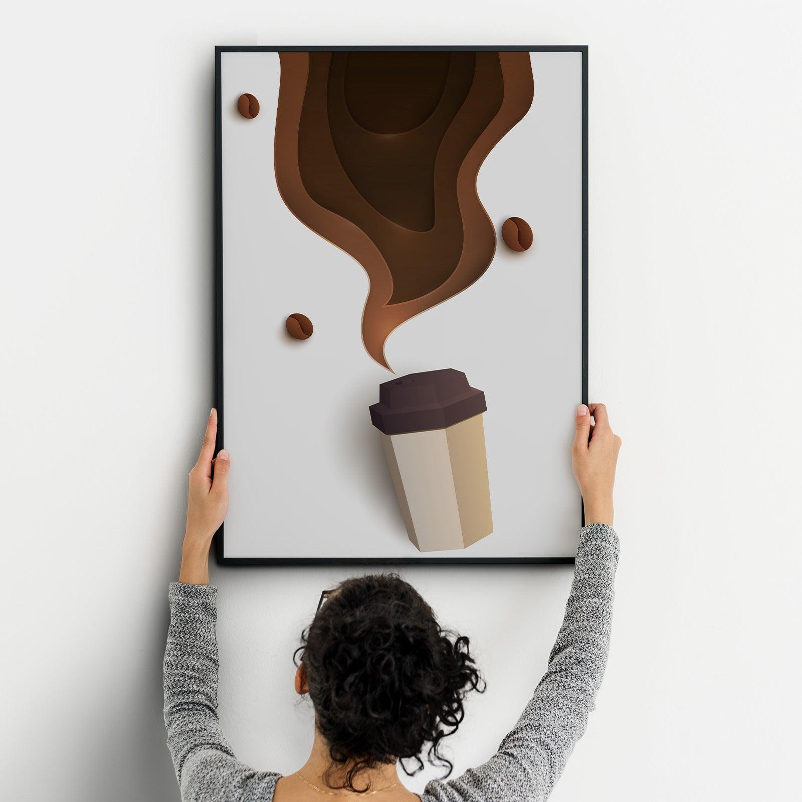 Coffee Two Kitchen Wall Art Prints Dining Room Home Décor Poster Minimalistic Paper Cut Art - Kuzi Tees