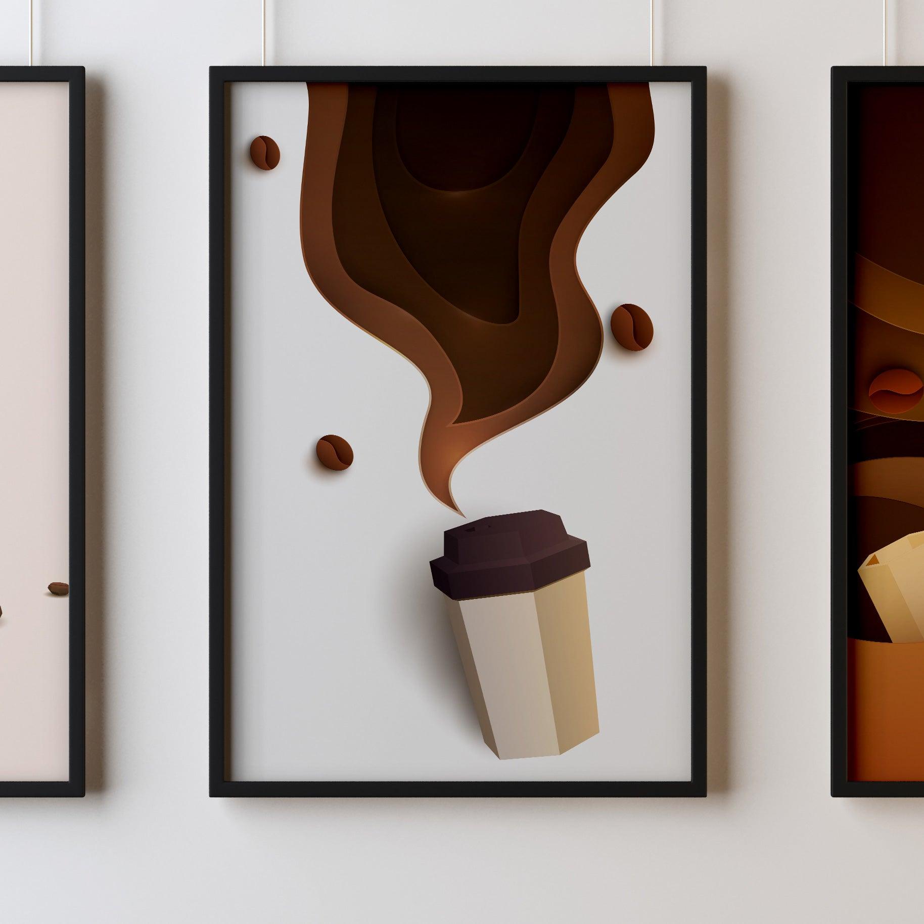 Coffee Two Kitchen Wall Art Prints Dining Room Home Décor Poster Minimalistic Paper Cut Art - Kuzi Tees