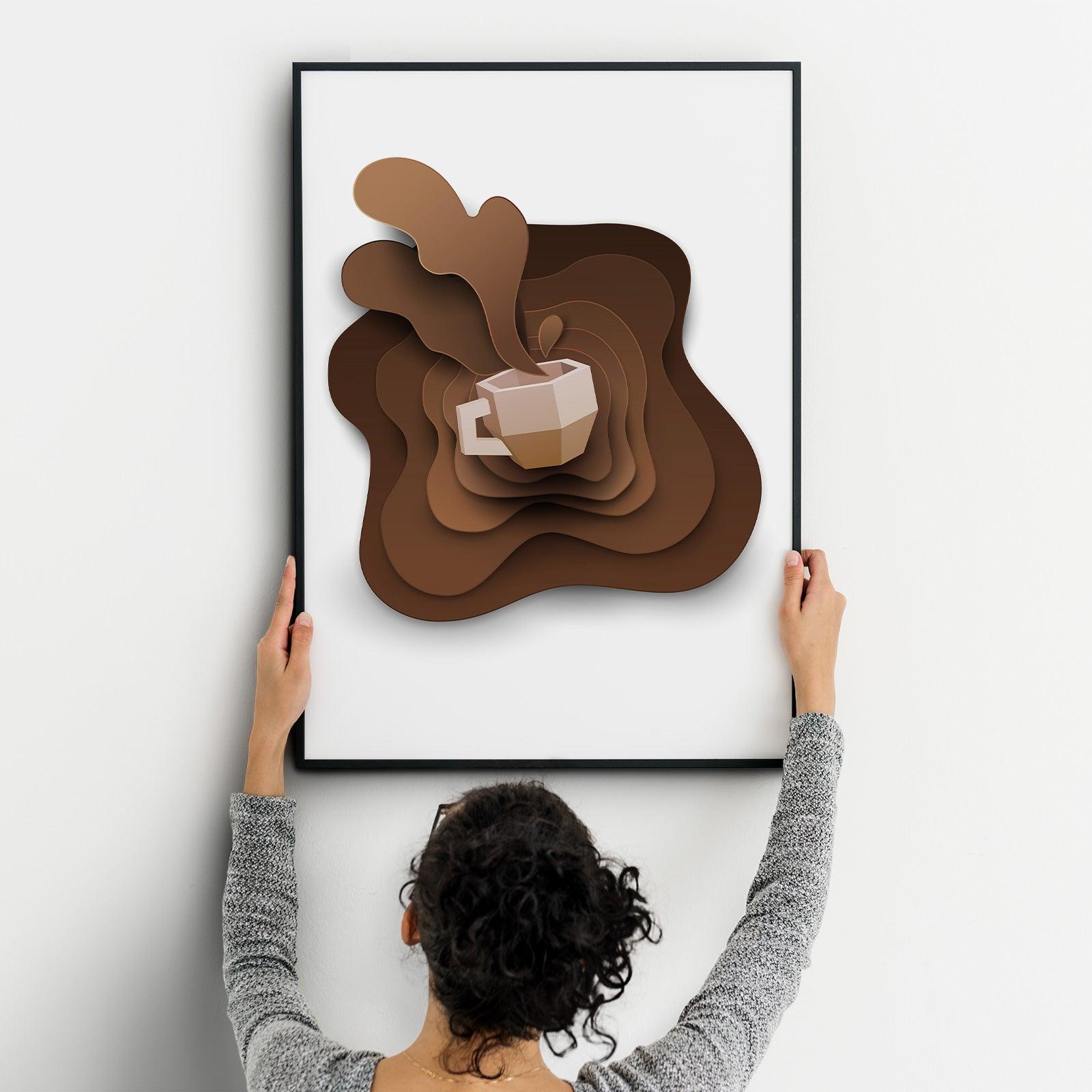 Coffee Four Kitchen Wall Art Prints Dining Room Home Décor Poster Minimalistic Paper Cut Art - Kuzi Tees