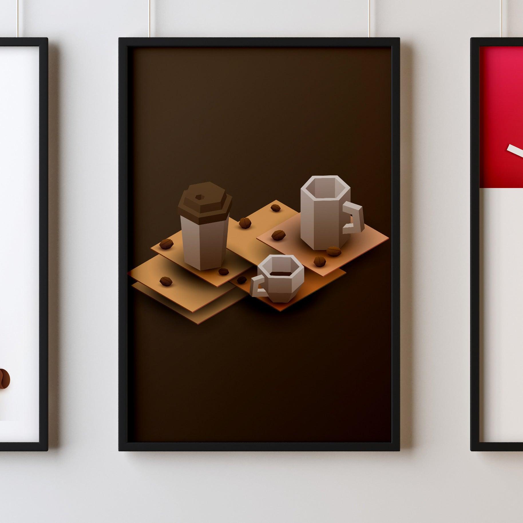 Coffee Eight Kitchen Wall Art Prints Dining Room Home Décor Poster Minimalistic Paper Cut Art - Kuzi Tees