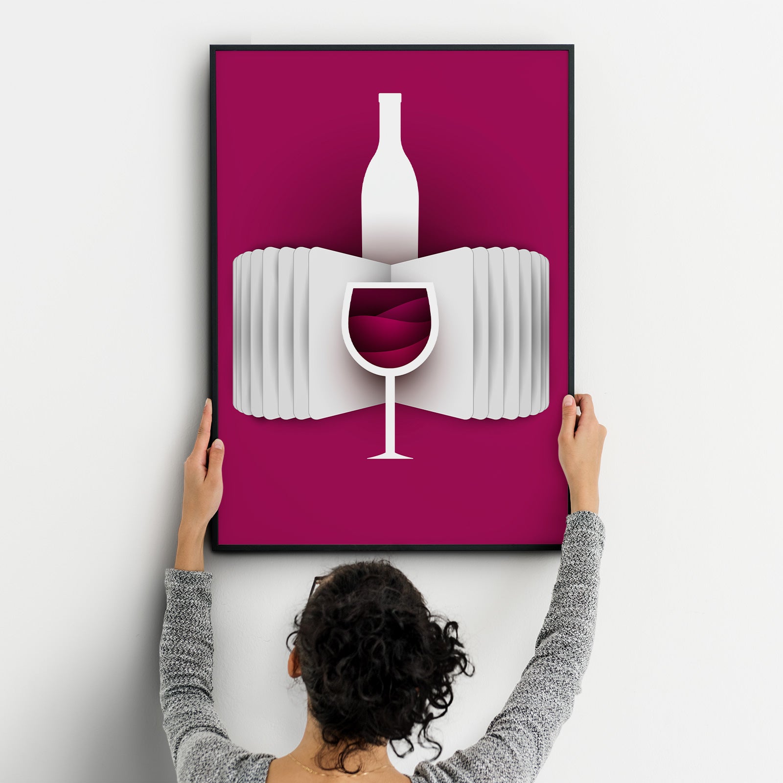 Wine Two Kitchen Wall Art Prints Dining Room Home Décor Poster Minimalistic Paper Cut Art - Kuzi Tees