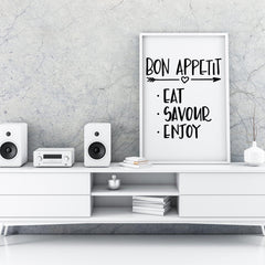 Bon Appetit Eat Savour Enjoy A4 A3+A2 Posters Wall Art Home - Kuzi Tees