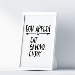 Bon Appetit Eat Savour Enjoy A4 A3+A2 Posters Wall Art Home - Kuzi Tees