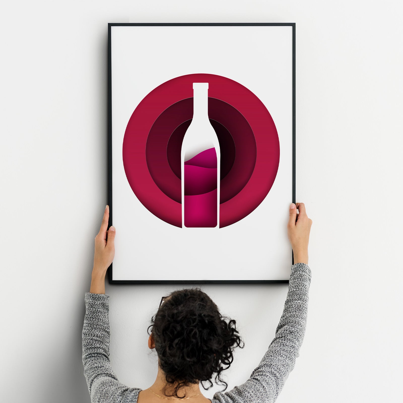 Wine Three Kitchen Wall Art Prints Dining Room Home Décor Poster Minimalistic Paper Cut Art - Kuzi Tees