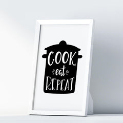 Cook Eat Repeat A4 A3+A2 Posters Wall Art Home - Kuzi Tees