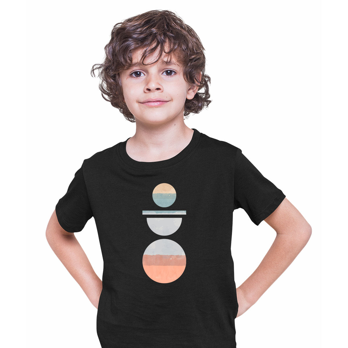 Minimal Circle Print T-Shirt Abstract Design Short Sleeve Round Neck Funny T-shirt for Kids - Kuzi Tees