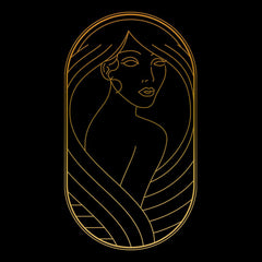 Art Deco Elegant Portraits Unisex T-shirt Golden Nostalgia Soft Line Design 9 - Kuzi Tees