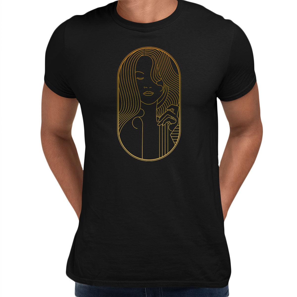 Art Deco Elegant Portraits Unisex T-shirt Golden Nostalgia Soft Line Design 11 - Kuzi Tees