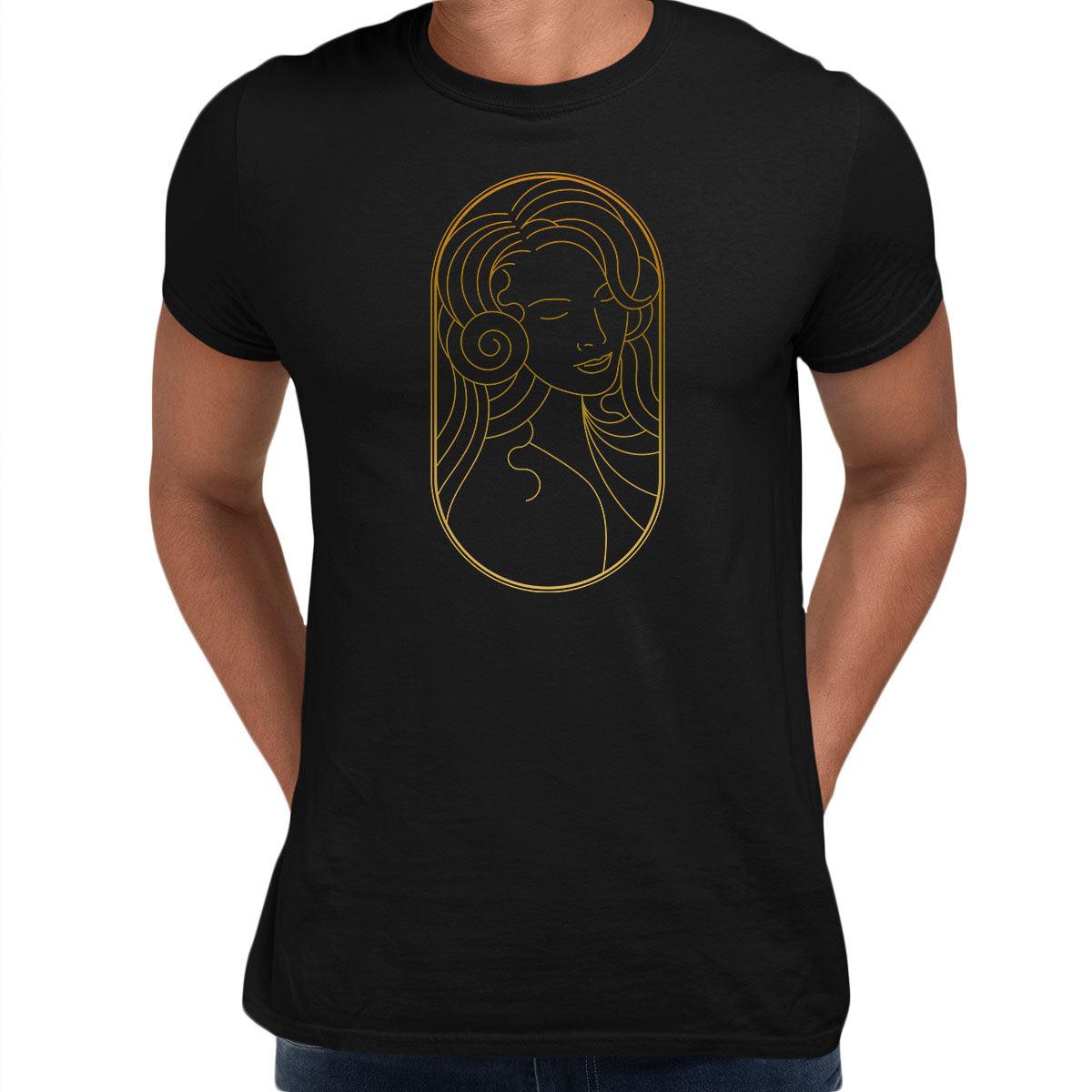 Art Deco Elegant Portraits Unisex T-shirt Golden Nostalgia Soft Line Design 7 - Kuzi Tees