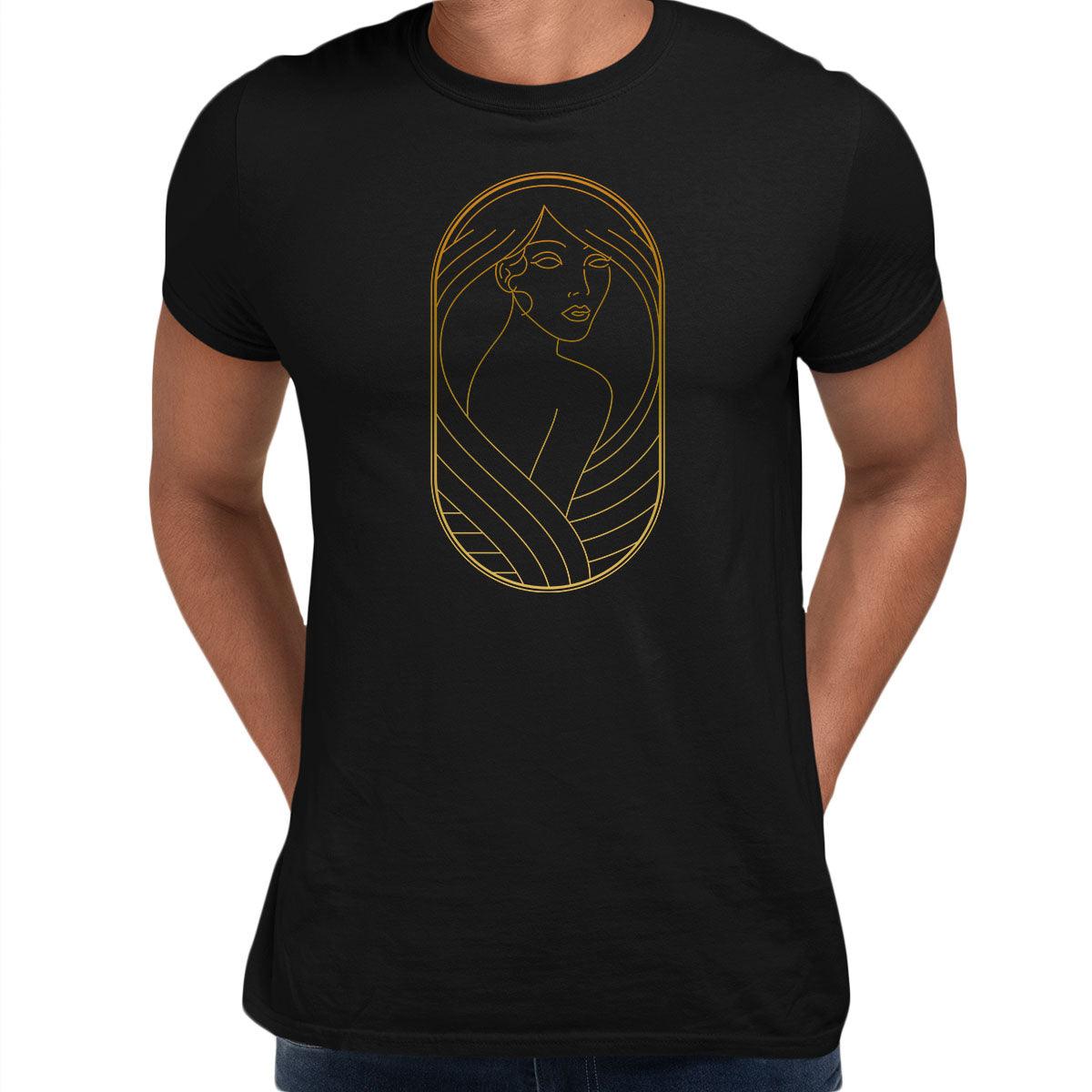 Art Deco Elegant Portraits Unisex T-shirt Golden Nostalgia Soft Line Design 9 - Kuzi Tees