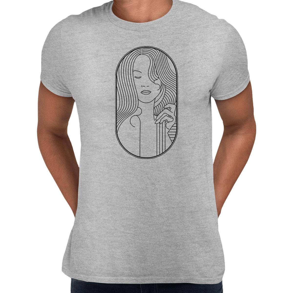 Art Deco Elegant Portraits Unisex T-shirt Golden Nostalgia Soft Line Design 11 - Kuzi Tees