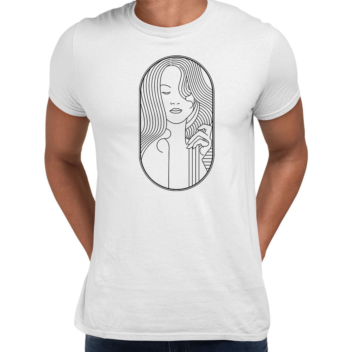 Art Deco Elegant Portraits Unisex T-shirt Golden Nostalgia Soft Line Design 11 - Kuzi Tees