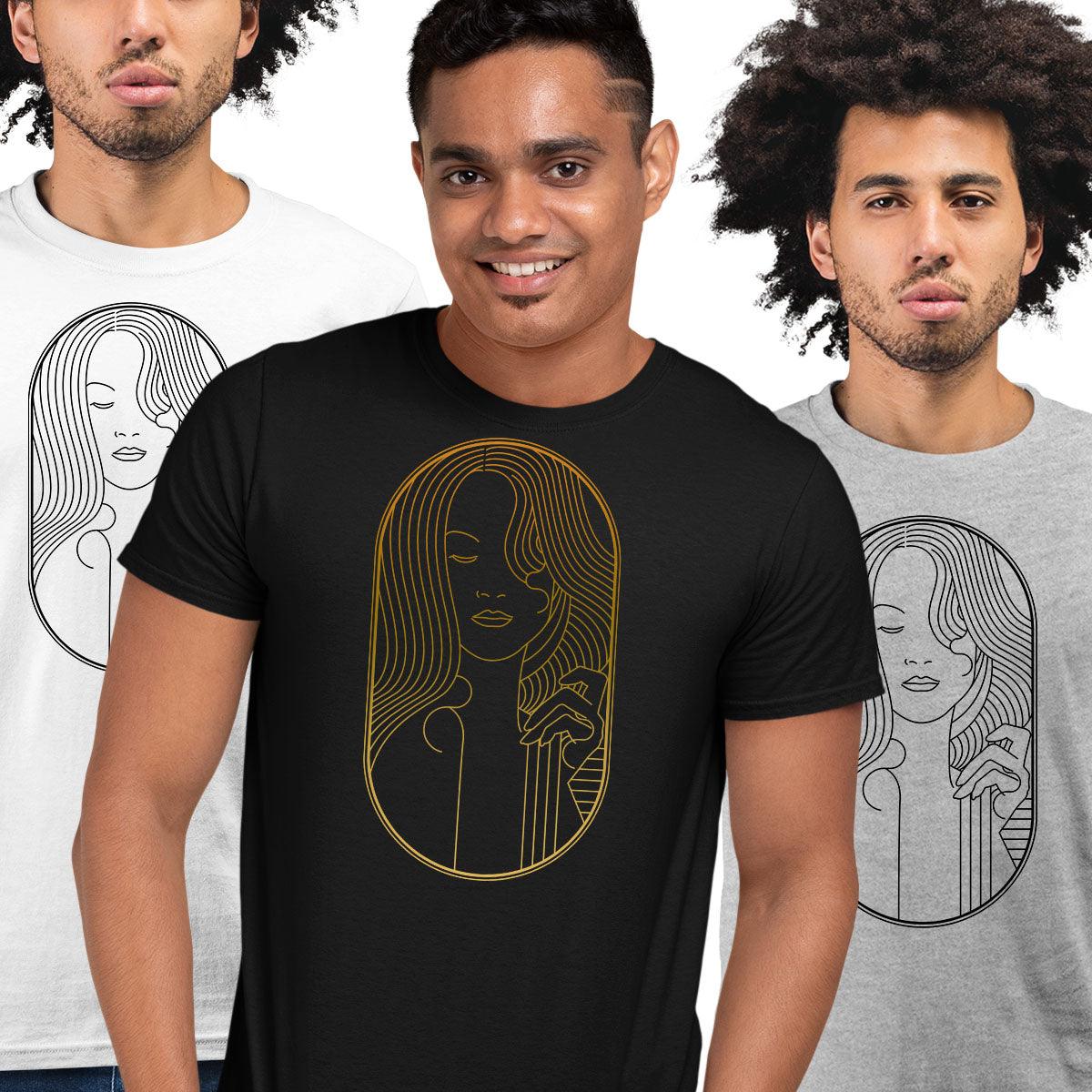 Art Deco Elegant Portraits Unisex T-shirt Golden Nostalgia Soft Line Design 11 - Kuzi Tees