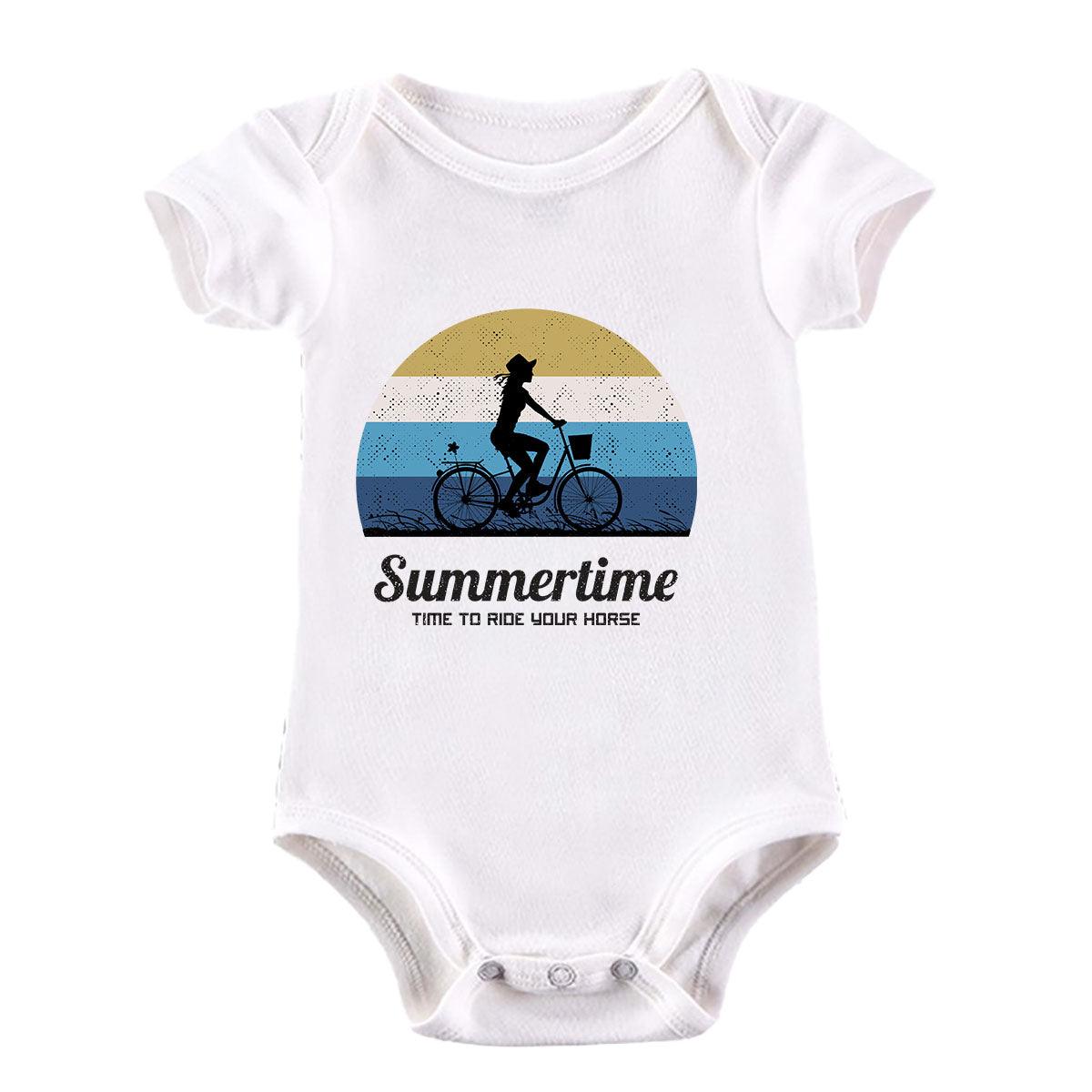 Cycling Summertime - Time to Ride Bicycle Racer Road Baby & Toddler Body Suit - Kuzi Tees