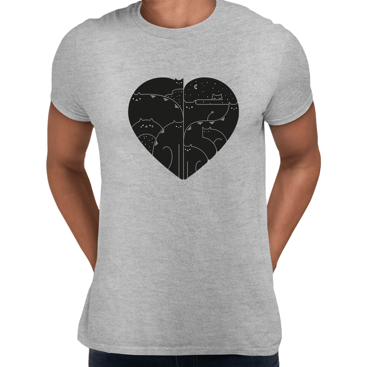 CUTE Cats Lovers Minimal Heart Shape Animal Unisex Crew Neck t shirt - Kuzi Tees