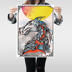 Chinese Dragon Tattoo Giant Wall Mural Art Vibrant Iconic Poster Kitchen A2 - Kuzi Tees