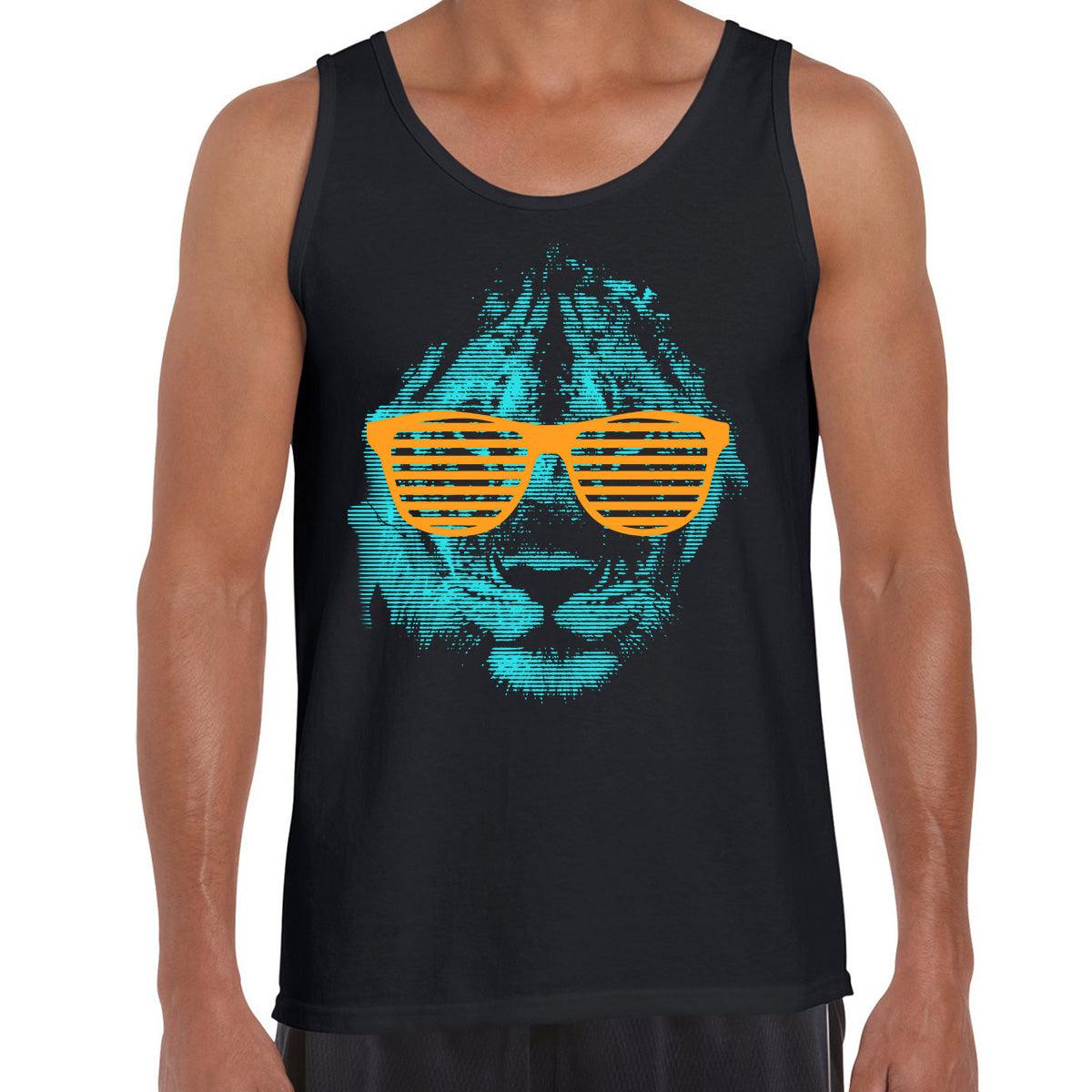 Cool Lion Halftone Animal-Sunglasses Black Tank Top - Kuzi Tees