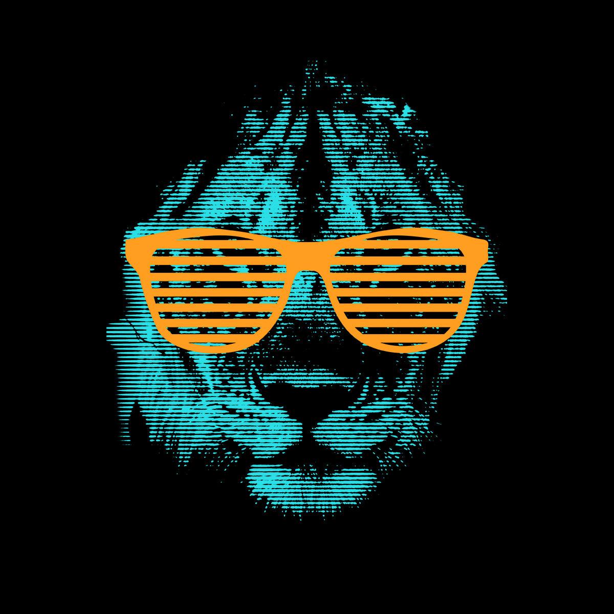 Cool Lion Halftone Animal Sunglasses T-Shirt - Kuzi Tees