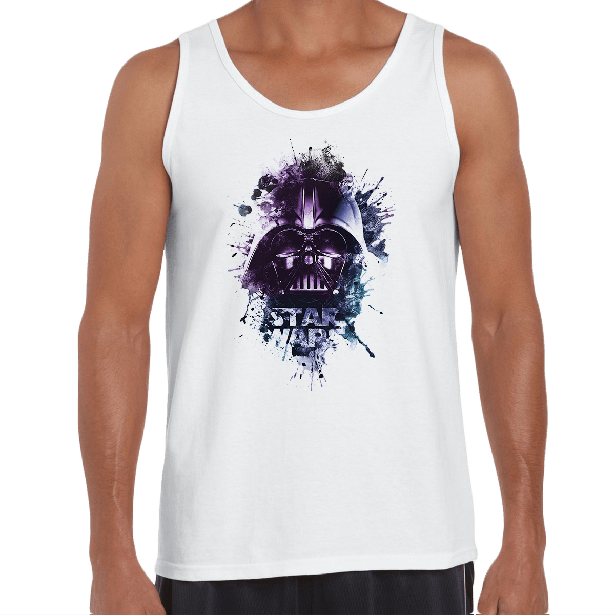 Darth Vader Artistic Helmet Watercolour Splash Star Wars Movie White Tank Top - Kuzi Tees