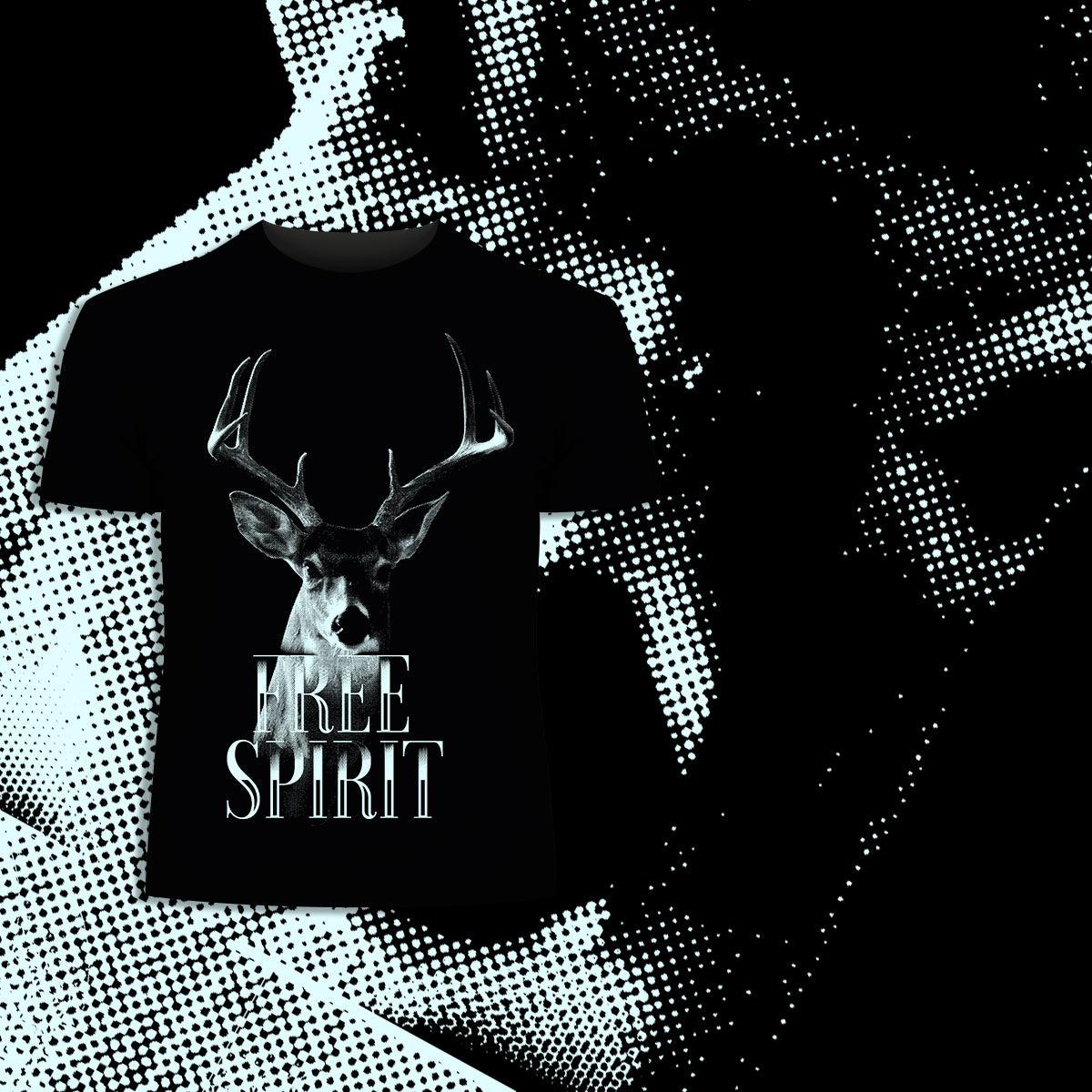 Deer A stag with attitude - Halftone Animal Free Spirit T-Shirt - Kuzi Tees