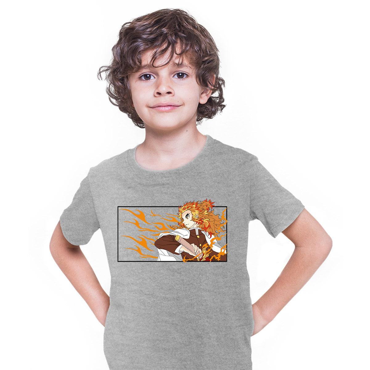 Demon Slayer T-shirt Kyojuro Rengoku Anime Kimetsu No Yaiba Anime Manga Kids T-shirt - Kuzi Tees