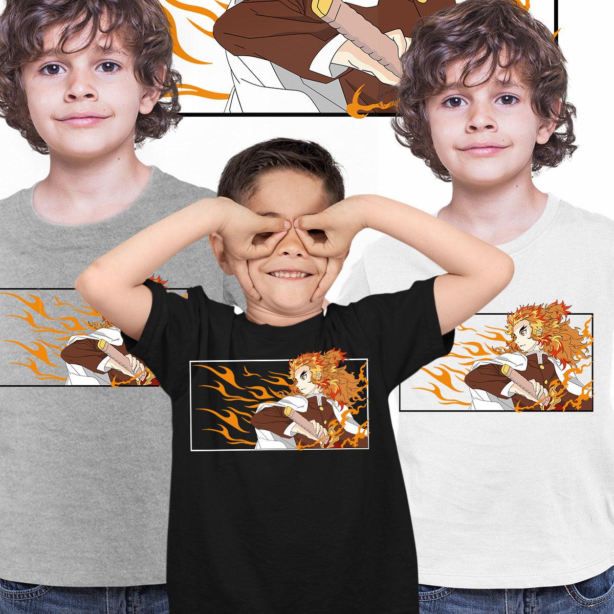 Demon Slayer T-shirt Kyojuro Rengoku Anime Kimetsu No Yaiba Anime Manga Kids T-shirt - Kuzi Tees