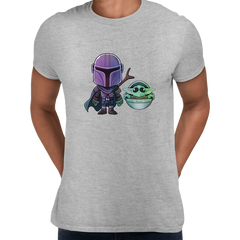 Star Wars Movie Mandalorian & Baby Yoda Black White Crew Neck t shirt - Kuzi Tees