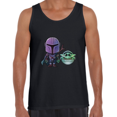 Star Wars Tank Top Mandalorian & Baby Yoda Movie Black White - Kuzi Tees