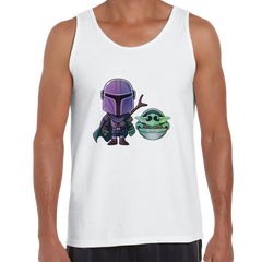 Star Wars Tank Top Mandalorian & Baby Yoda Movie Black White - Kuzi Tees