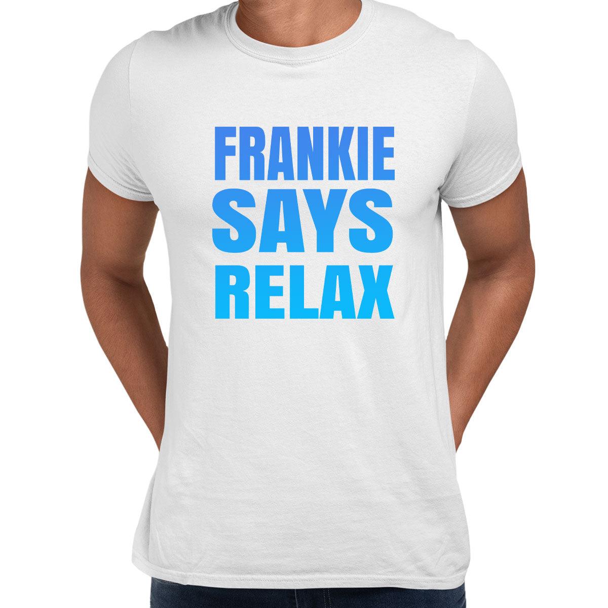 Frankie Says Relax T-Shirt 80s London UK Hollywood Tee Retro Soho Music Tee - Blue Unisex T-shirt - Kuzi Tees