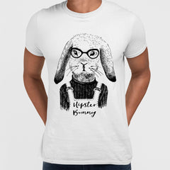 Funny Hipster Bunny Hand Drawn Animal T-shirt Available in Grey White & Black - Kuzi Tees